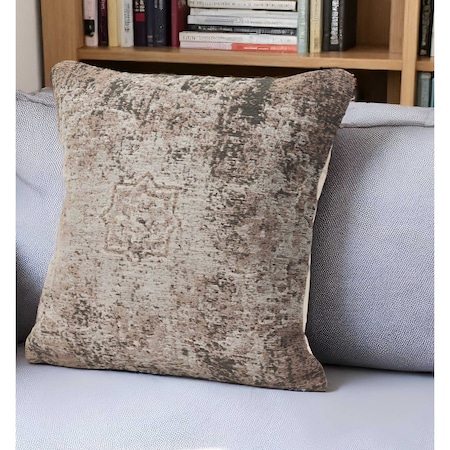 Homeroots 20" Taupe Chenille Throw Pillow Cover with Texture 608193