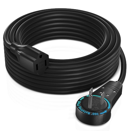 Maximm 50ft 16AWG 360 degrees Flat Plug Extension Cord, 3-Prong Grounded, UL, Black ADW-360-3150-B