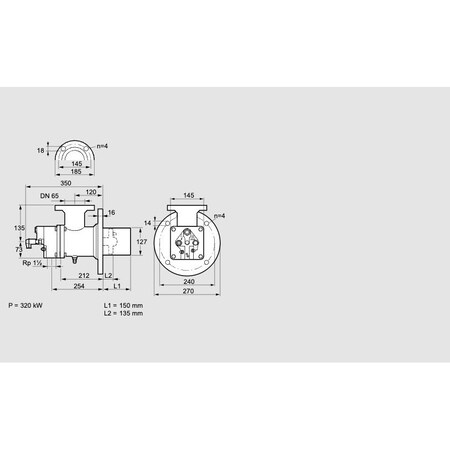 Honeywell Kromschroder Gas Burner - 10-1000 kW, 300-1200mm, Threaded Connection, Bio125RB KS84023027