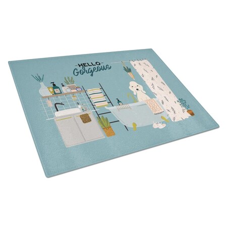 Carolines Treasures Sandy Bedlington Terrier in Bathtub Glass Cutting Board - Large CK7513LCB