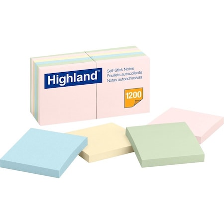 3M Highland Sticky Note Pads 6549A, 3" x 3", Pastel, 100 Sheets, 12/Pack 6549A