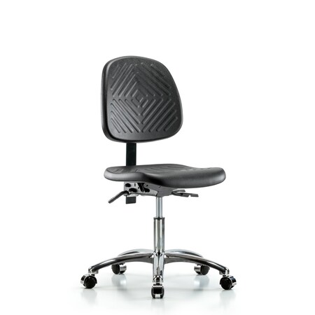 Blue Ridge Ergonomics Desk Chair Desk Chair, Med, Poly, Bk Chrm, Cast, No Arms, 17" to 22" Height, Black; Blue BR-PDHCH-MB-CR-T0-A0-CC