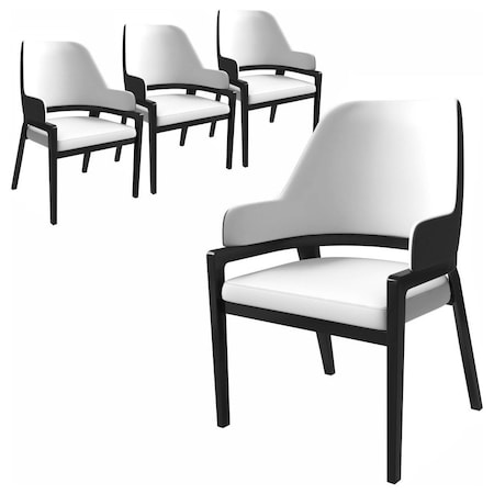 Leisuremod Ethora Modern Wooden Dining Chair in Black Fabric Seat With white top, 4PK EC22BFW4