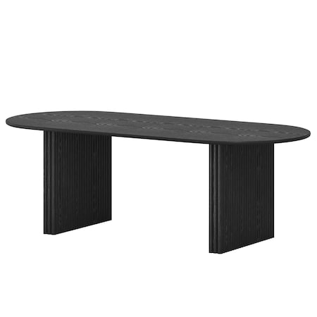 Homeroots 79" Black Solid Wood Double Pedestal Base Oval Dining Table 712139