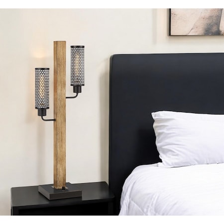 Homeroots 32" Gray Metal Two Light Table Lamp With Black Novelty Shade 524673