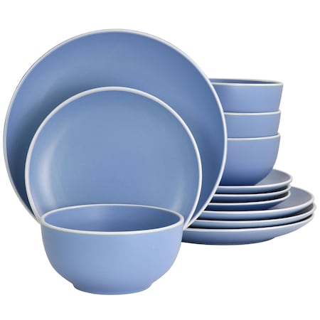 Spice By Tia Mowry Creamy Tahini 12 Piece Stoneware Dinnerware Set in Matte Blue 97182.12