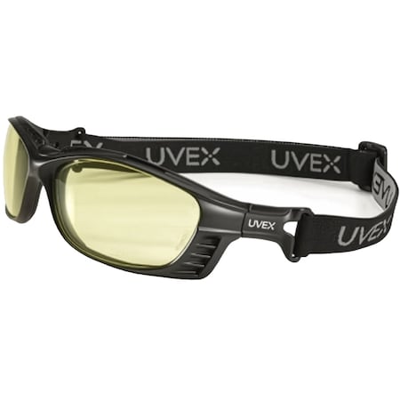 Uvex Full Frame Safety Glasses w/Black Frame, Foam Padding and Amber Lens w/Hydroshield Anti-Fog Coating S2602HS