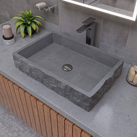 Alfi Brand 24 inch Solid Concrete Chiseled Style Rectangular Above Mount Vessel Sink ABCO24R