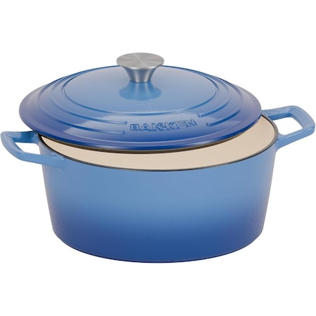 Bakkenmaster Bakken 6QT Enameled Cast Iron Dutch Oven, Bread, Braising & Roasting, Oven Safe, Blue BAKASDO6BU