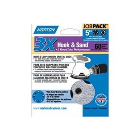 Norton Co Sanding Disc, 5 in Dia, 11 in Arbor, Coated, 60 Grit, Coarse, Zirconia Aluminum Abrasive, PK50 74368