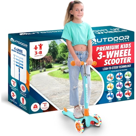 Outdoorcruiser Outdoor Cruiser 3-Wheel Kids Scooter, LED Lighted Wheels, Adjustable T-Bar, Ages 3-8, Aqua/Orange OCKSA678