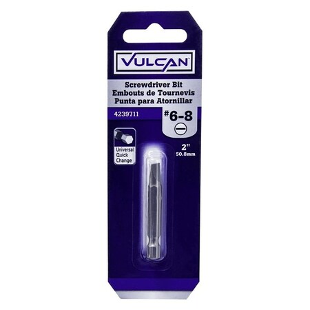 Vulcan Screwdriver Bit, Hex Shank, S2 Chrome Molybdenum Steel 306781OR