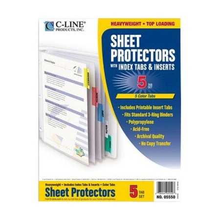 C-Line Products Heavyweight Poly Sheet Protectors with Index Tabs, Assorted, 5PK CLI05550