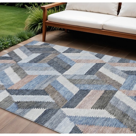 Homeroots 9' X 12' Blue Geometric Washable Indoor Outdoor Area Rug 608050