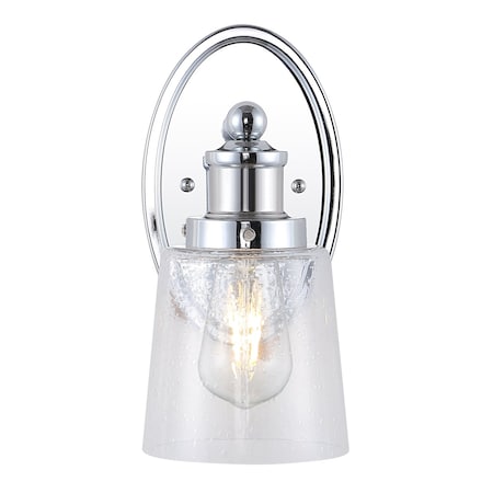 Jonathan Y Beverly 5" 1-Light Iron/Seeded Glass Classic Cottage LED Vanity Light, Chrome JYL7530A