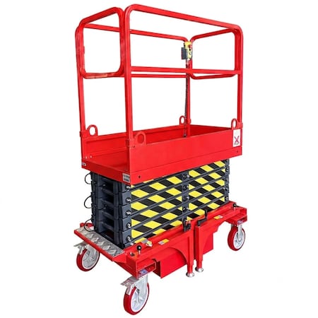 Pake Handling Tools Scissor Lift, Push-Around Drive, 660 lb Cap., 22 ft Max Height PAKSL-SJY0358-SE