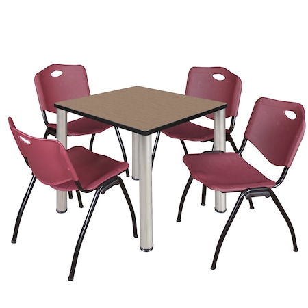 Regency Square Kee Breakroom Table W/ 4 M Stack Chairs, 30 in W, 30 in L, Noble Oak TB3030NOBPCM47BY