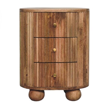 Homeroots 23" Oak Solid Wood Round Ribbed Texture Three Drawer Nightstand 722521