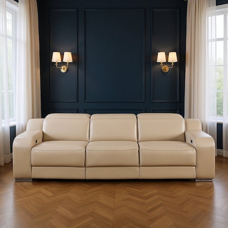 Homeroots 103" Beige Italian Leather Reclining USB Sofa 632880