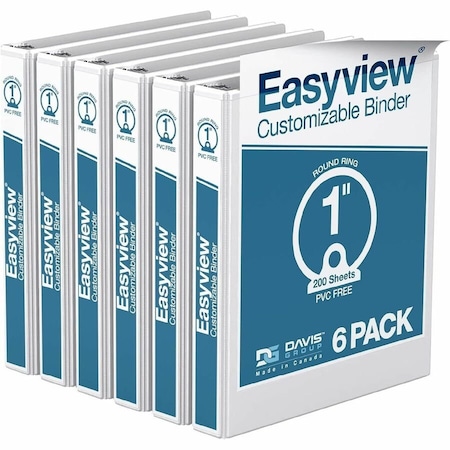 Davis Group Easyview Premium, Round Ring, Customizable, View Binder, (White, 1"), PK6 8411-00-06