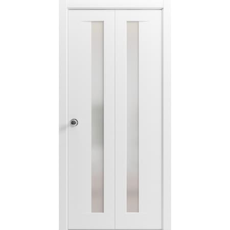 Sartodoors Sliding Closet Bi-fold Doors, Planum 0660 Painted White with Frosted Glass, Sturdy Tracks Moldings PLANUM0660BF-BEM-72 x 84 (2* 36x84)