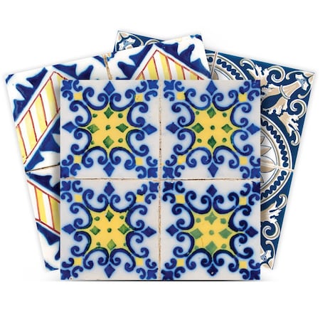 Homeroots 7" X 7" Blue Yellow Julia Peel and Stick Tiles 400273