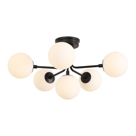 Jonathan Y Olivier Parisian 24" 6-Light Globe Modern Industrial Iron Bistro LED Semi Flush Mount, Black JYL9542B