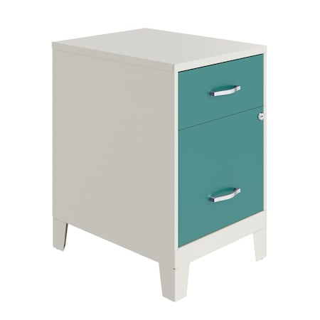 Space Solutions 14.25 in W 2 Drawer Vertical File Cabinet W/ Accessory Drawer & Legs, Pearl White / Teal 25934