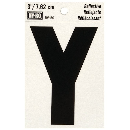 Hy-Ko Reflective Letter, Character: Y, 3 in H Character, Black Character, Silver Background, Vinyl RV-50/Y