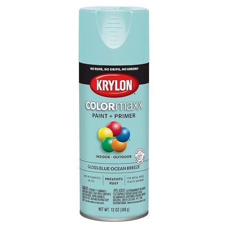 Colormaxx 12 Oz Krylon Blue Ocean Breeze Paint & Primer Spray Paint, Gloss K05506007
