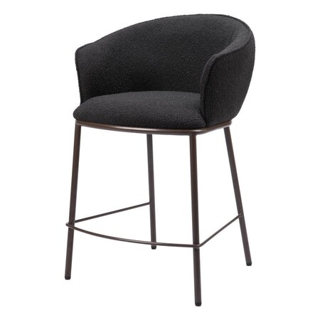 Homeroots 26" Black and Bronze Shearling and Steel Counter Height Bar Chair 555755