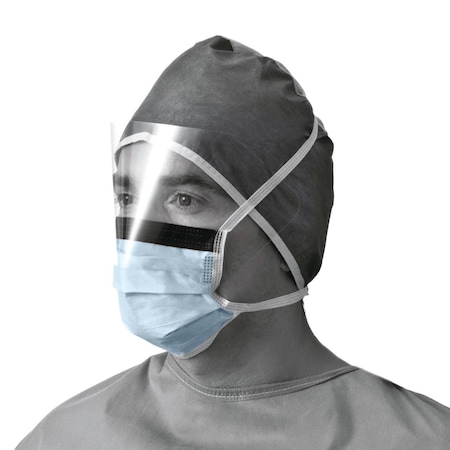 Medline ASTM Level 1 Anti-Fog Surgical Face Mask with Eye Shield with Ties, Blue, 25PK NON27405Z