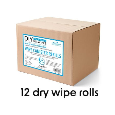 Awow Professional DIY Dry Wipes Refill Rolls (Wipes Only), 1 Box of 12 x 50ct Rolls, 600 Wipes AP30005DYR