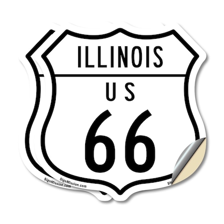 Signmission Illinois Route Marker Shield Sign Us 66, 12 inch X 12 inch, Vinyl Decal, 2PK SHI-D-2PACK-12-382