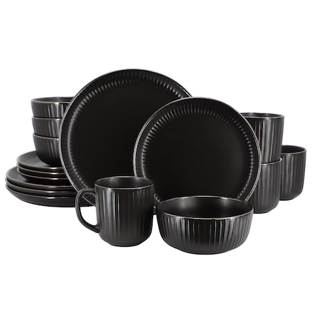 Elama Leo 16 Piece Stoneware Dinnerware Set In Black ELM-LEO-BK