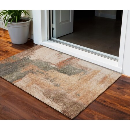 Homeroots 3' X 5' Terra Cotta Gray And Brown Abstract Washable Indoor Outdoor Area Rug 602987