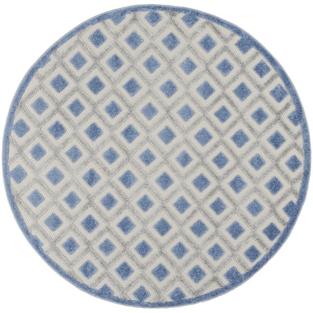 Homeroots 4' Blue And Gray Round Geometric Indoor Outdoor Area Rug 546850