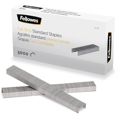 Fellowes 1/4in Full Strip of Staples 5000pk, 1/4in, for Paper, Silver 5010801