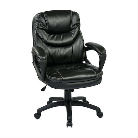 Office Star Managerial Chair Desk Chair, Fixed Arms, 19" to 22" Height, Leather, Black FL660-U6