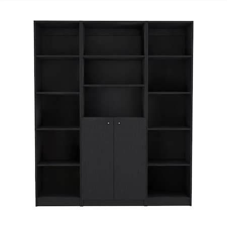 Homeroots Set of Three Black Five Tier Bookcases with Two Doors 546349