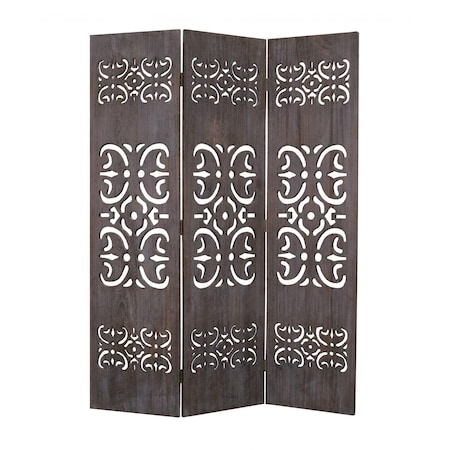 Homeroots 67" Brown Wood Folding Three Panel Screen Room Divider 274668