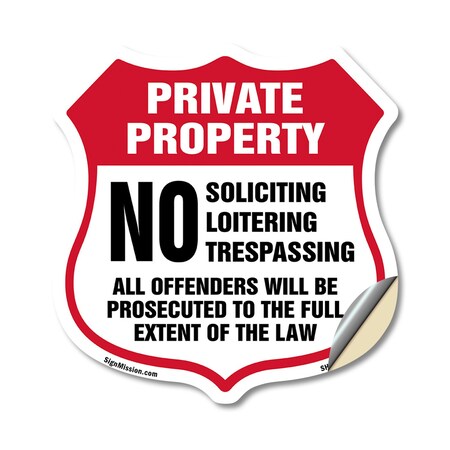 Signmission Private Property Shield Sign No Soliciti, 12 Inch X 12 Inch, Vinyl Decal SHI-D-12-451