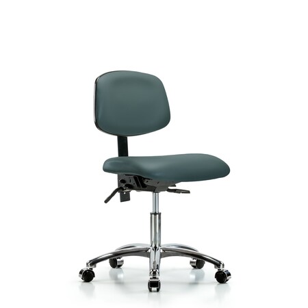 Blue Ridge Ergonomics Desk Chair Desk Chair, Vinyl, Chrome Casters, Blu, No Arms, 18" to 23" Height, Vinyl, Colonial Blue BR-VDHCH-CR-T0-A0-CC-8546
