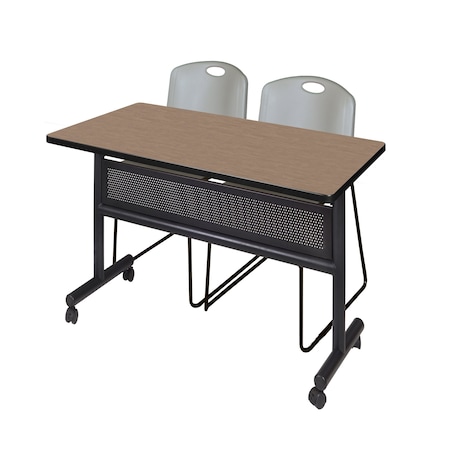 Regency Kobe Flip-Top Privacy Nesting Table W/ 2 Zeng Stack Chairs, 48 in W, 30 in L, Noble Oak MKFTM4830NO44GY