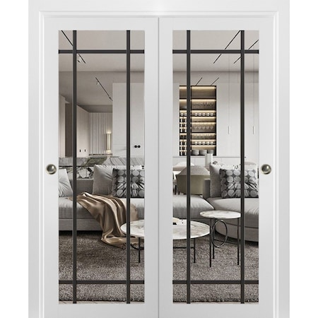 Sartodoors Sliding Closet Bypass Doors with Clear Glass, Lucia 2266 White Silk and Aluminum Strips, Sturdy Ra LUCIA2266DBD-WS-64 x 80 (2* 32x80)
