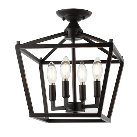 Jonathan Y Plains 12" 4-Light Modern Farmhouse Metal Open-Frame Pagoda LED Semi Flush Mount Mini Lantern, Oil Ru JYL7610A