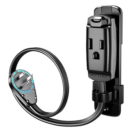 Maximm 1ft 14AWG Heavy Duty AC Extension Cord, 360 degrees Flat Plug, Black ADW-S360-C6F01-14B0-WM