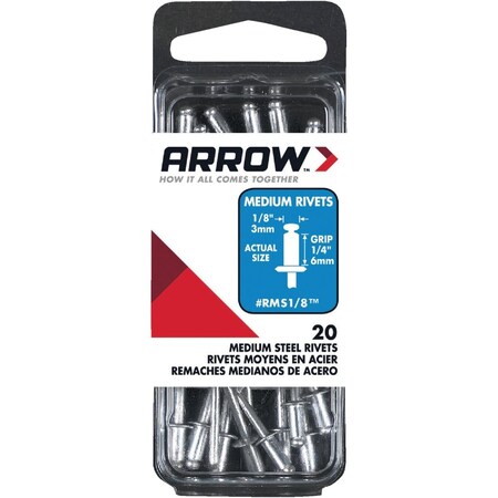 Arrow Lock 1/8''x1/4'' Steel Rivet, 20-Count RMS1/8