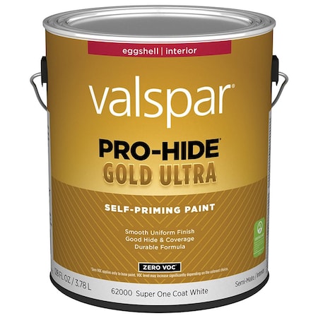 Valspar 1 Gal 62000 White Pro-Hide Gold Ultra Interior Self-Priming Paint, Eggshell 61005