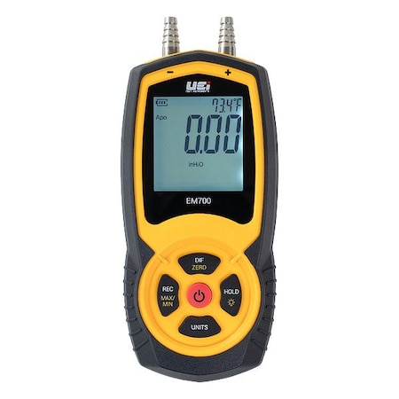 Uei Test Instruments Manometer, 3/16 in NPT, Backlit LCD EM700